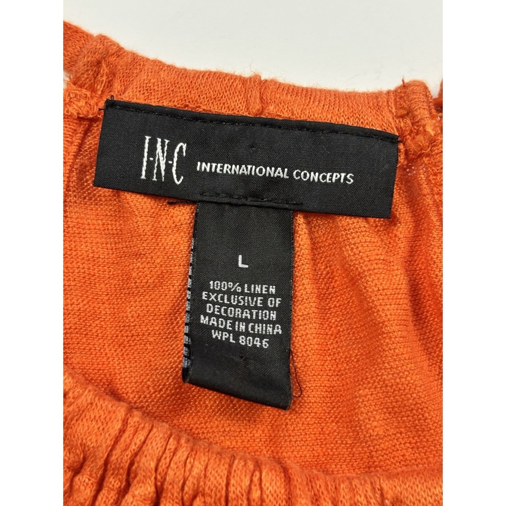 INC INTERNATIONAL CONCEPTS Orange Linen Beaded Embroidered Halter Top Sz Large - Picture 3 of 8